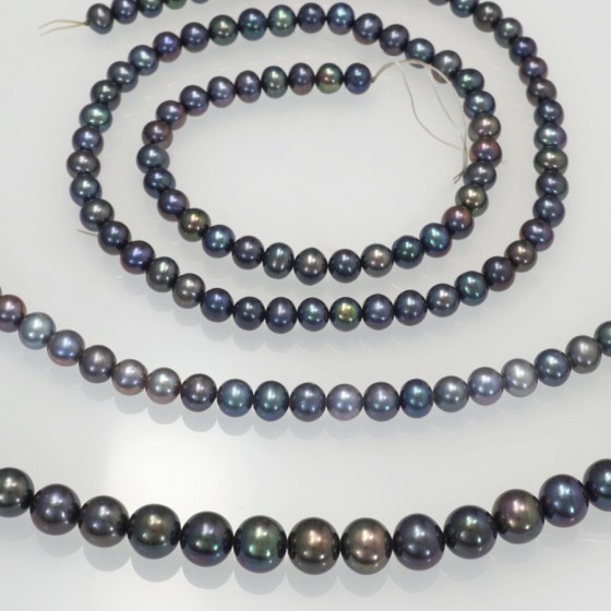 Ref. 868 Süsswasser-Perlen rundlich, Chocker, Farbe pfau, dunkelgrau